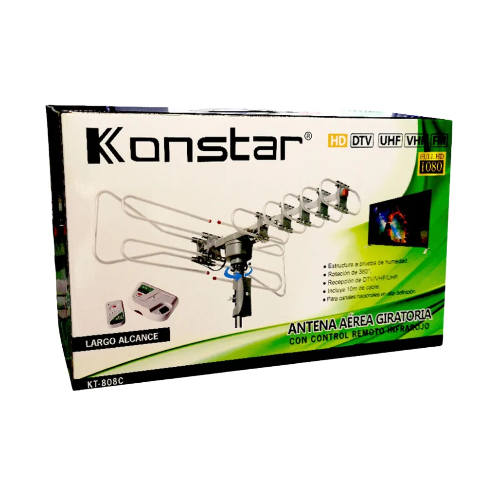 ANTENA AEREA GIRATORIA 360A° C/CONTROL REMOTO INFRAROJO DTV/VHF/UHF/FM KONSTAR