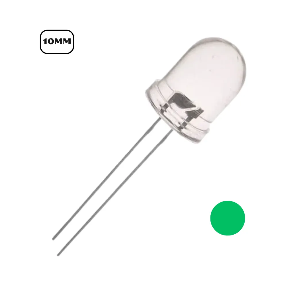 LED 10mm TRANSPARENTE SUPER BRILLANTE VERDE