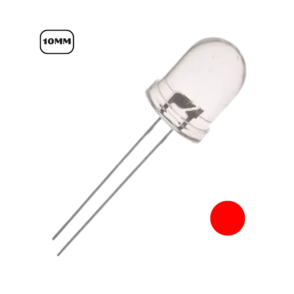 LED 10mm TRANSPARENTE SUPER BRILLANTE ROJO