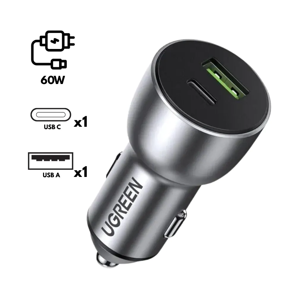 CARGADOR 42.5W COCHE RÁPIDO CGARGER USB-C+USB-A QC CD213 UGREEN