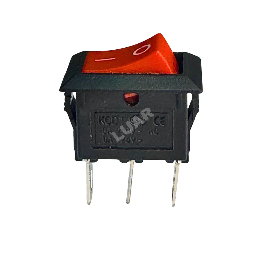MINI SWITCH ROCKER SPST 3A 250VAC 10X15mm 3 PINES ROJO