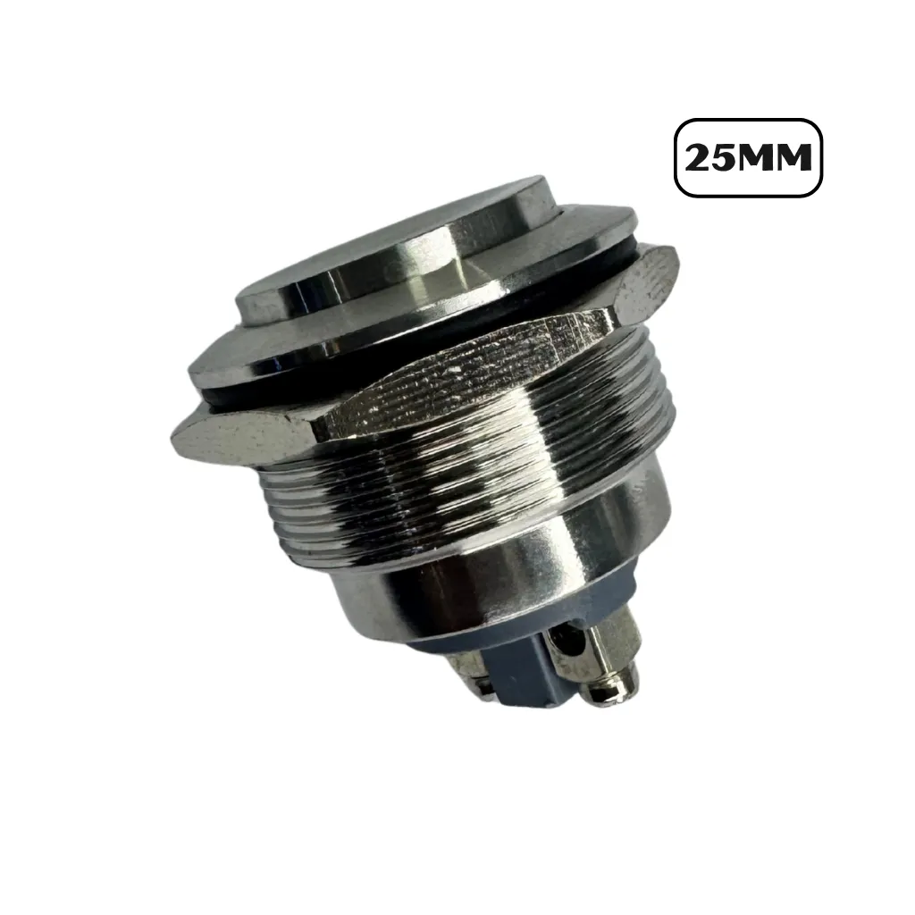 PULSADOR DE METAL 25MM 2A /36VDC 0.5A/220V PLATA